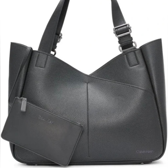 Calvin Klein ZOE Tote Bag Black Leather Handbag - Picture 2 of 3